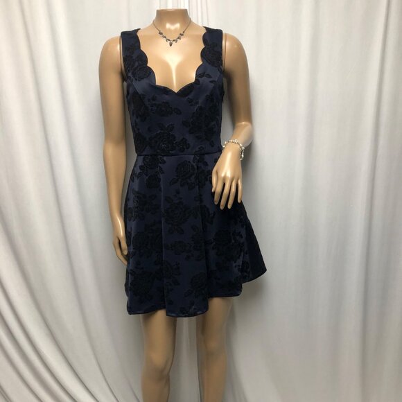 Three Pink Hearts Dress Womens Size Small Blue Velvet Sexy Short Sleeveless Lace - Picture 1 of 9
